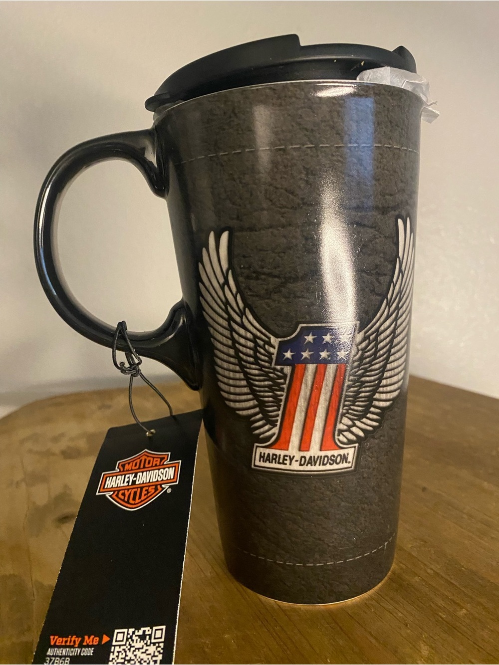 Harley-Davidson Black Travel Mug with Winged Shield and Stars